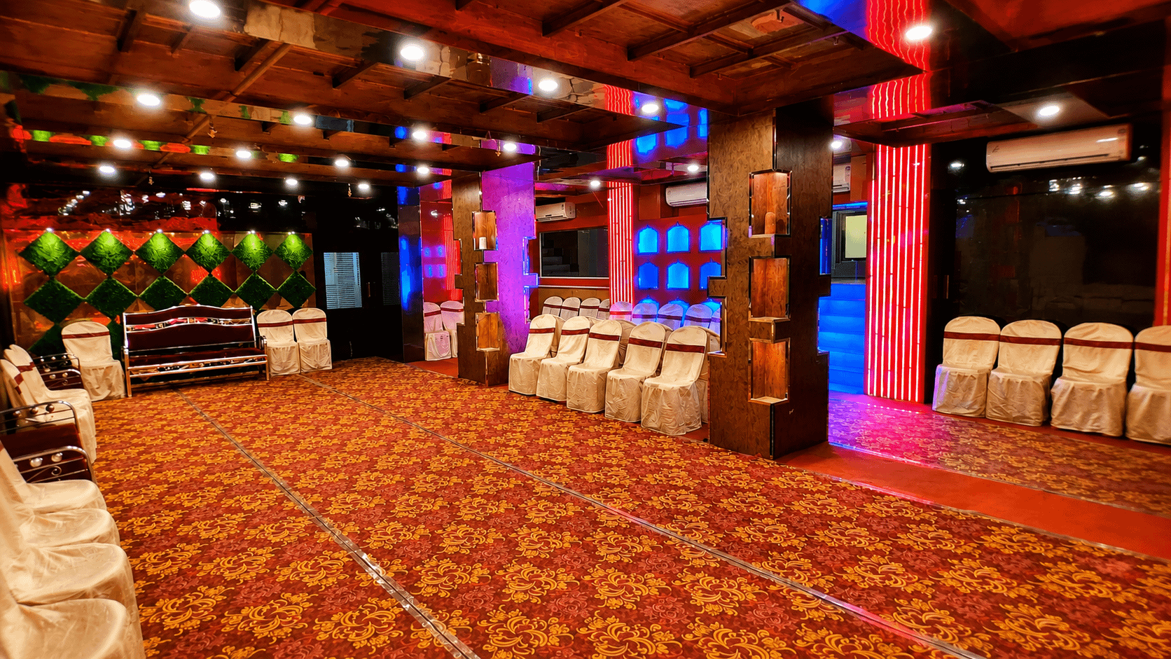 Elegant Mini banquet hall with vibrant lighting