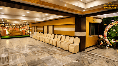 Elegant banquet hall with floral decor