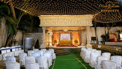 Elegant wedding venue illuminated at night