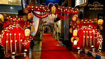 Festive entrance to Mangalam Banquets