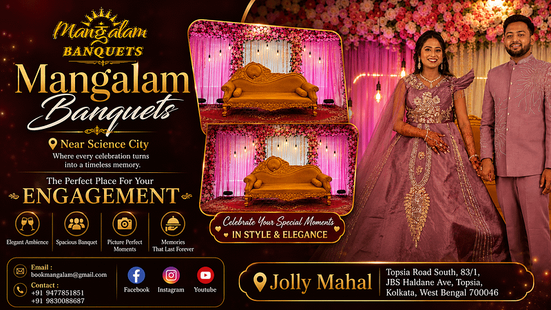 Engagement ceremony venue in Kolkata with elegant banquet hall décor at Mangalam Banquets.