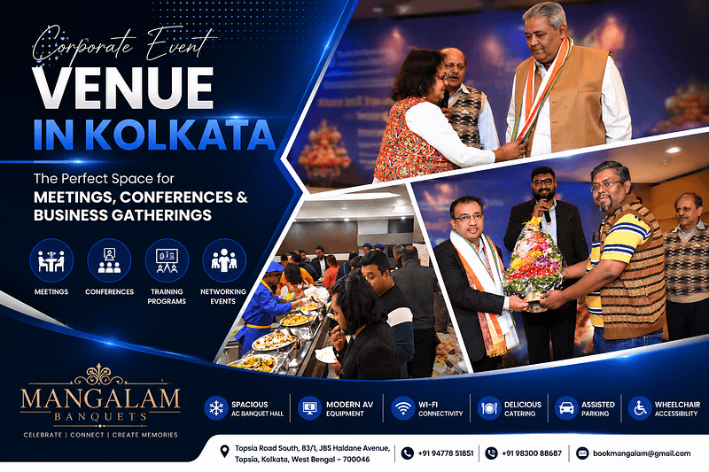 Corporate event and meeting venue in Kolkata with professional banquet hall setup at Mangalam Banquets.
