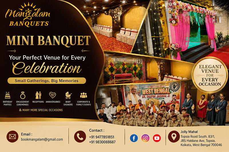 Mini banquet hall in Kolkata by Mangalam Banquets, ideal for birthdays, engagements, anniversaries, receptions, baby showers, and corporate events.