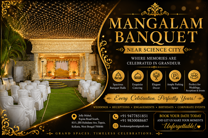 Luxury outdoor wedding setup at Mangalam Banquet, Science City, Kolkata.