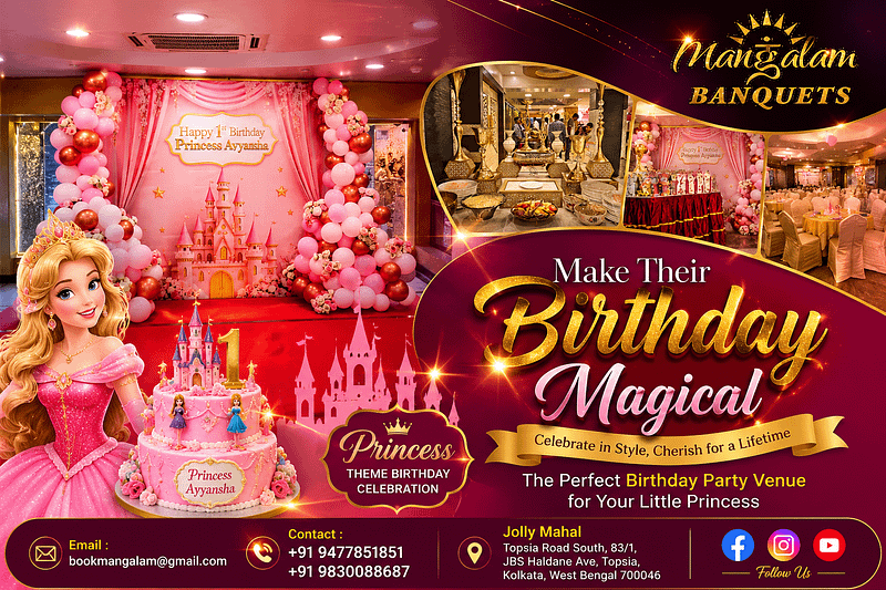 Birthday Party Banquet Hall in Kolkata with elegant birthday decoration at Mangalam Banquets near Topsia and Park Circus.